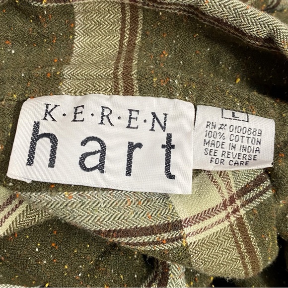 KEREN HART nubby plaid zip front unlined light jacket long sleeve 100% cotton L - Picture 8 of 9